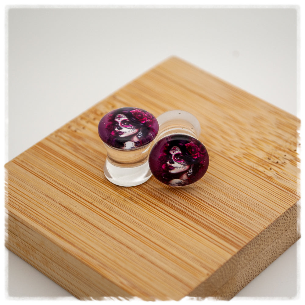 Plugs 10 mm LaCatrina mit pinken Blüten