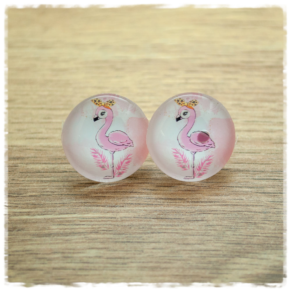 Ohrringe Flamingo mit Leoprintschleife