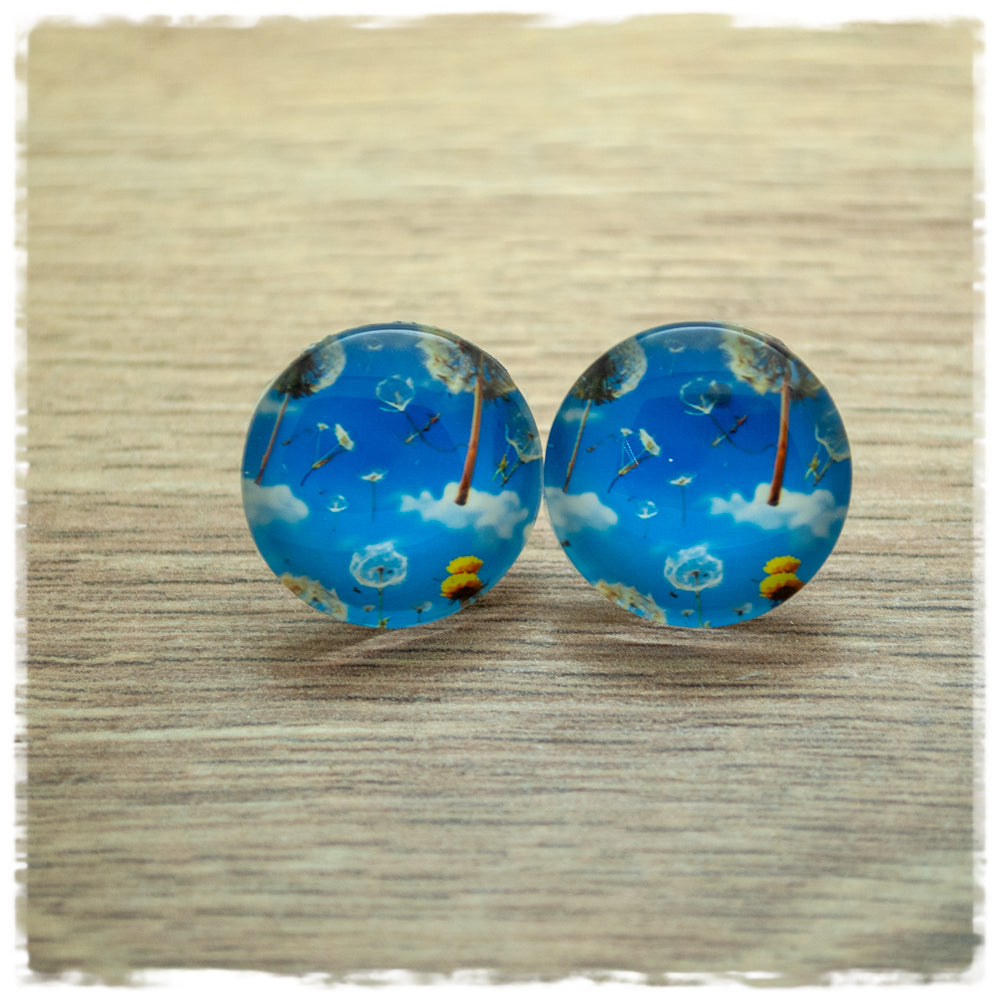 Ohrringe in 20 mm blau mit Pusteblumen