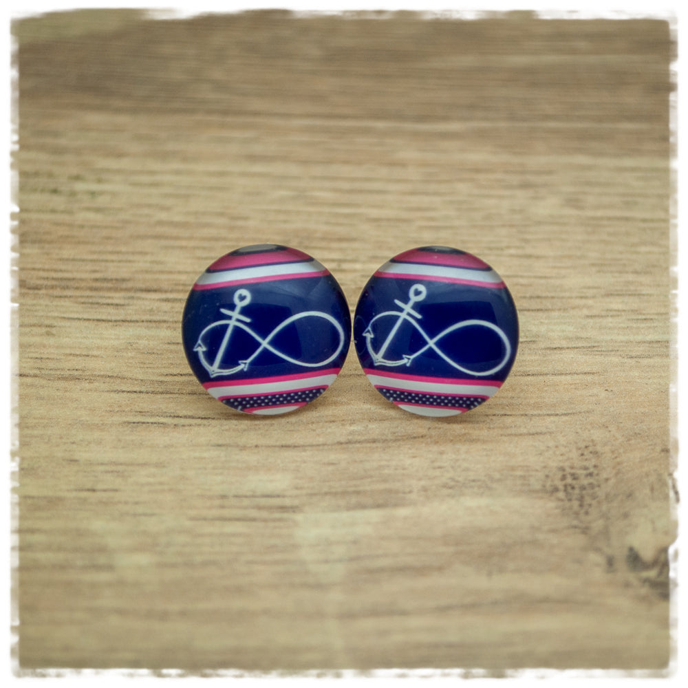 Ohrringe in 18 mm blau pink mit Infinity mit 925er Silber