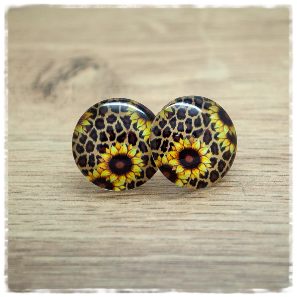 Ohrringe Leoprint mit Sonnenblumen